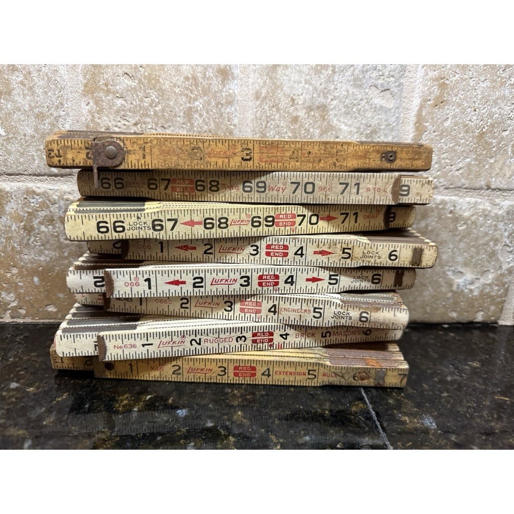8 Lufkin Folding Ruler Red End Vintage Antique Engineer Brick Mason Extension